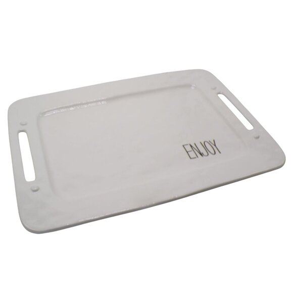 Pier 1 Imports White Dolomite Serving Tray w/Handle Cutouts & ENJOY Text 20" HTF - Picture 4 of 10